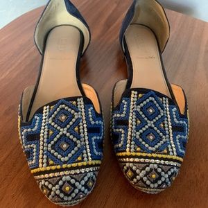 J Crew D'orsay Needlepoint Suede Flats 7.5